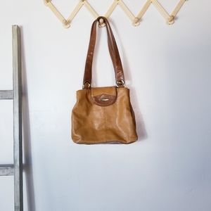 CAPEZIO MUSTARD GOLD COLOR WITH BROWN THREE MAIN COMPARTMENTS SNAP CLOSURE